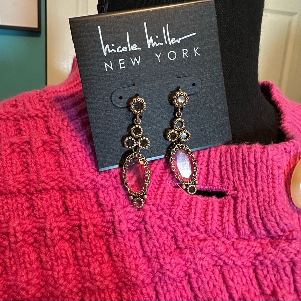 Nicole Miller Gold with Pink‎ Stones Earrings NWT